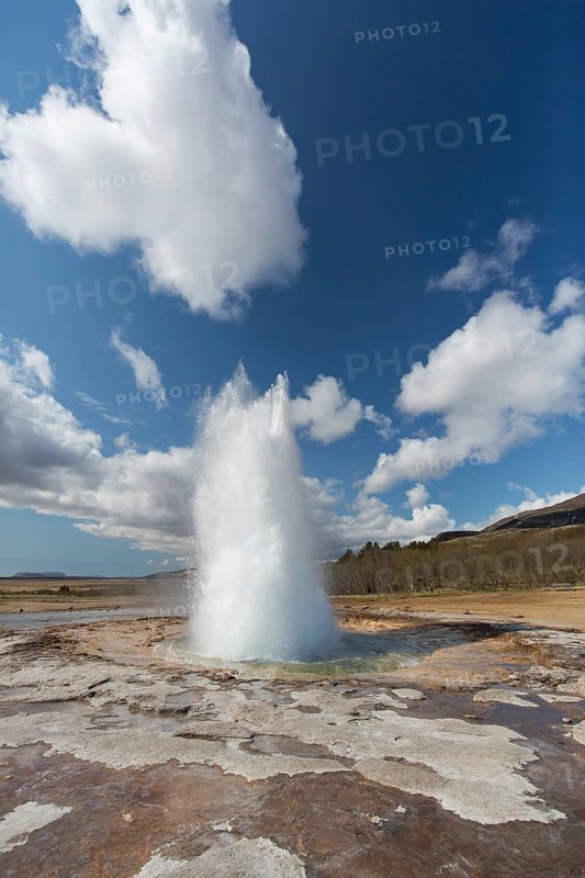 Strokkur is a fountain geyser located in a geothermal area in the southwest part of Iceland. It is one of Iceland's most famous geysers. It is erupting once every 8-10 minutes