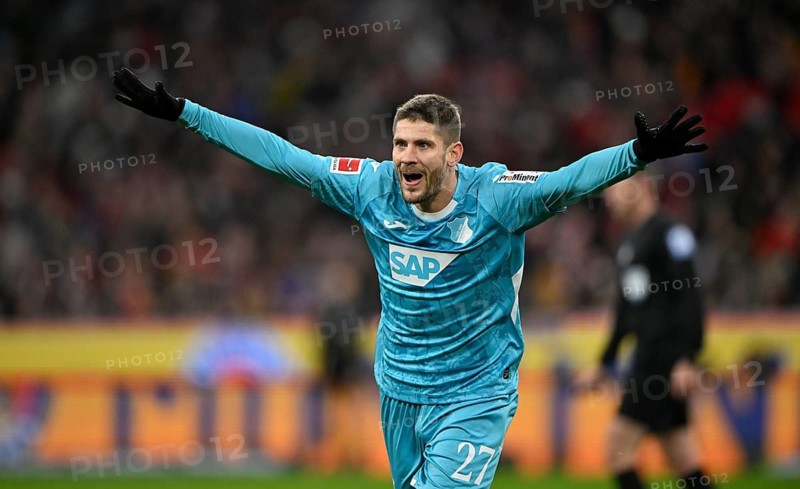 Goal celebration Andrej Kramaric TSG 1899 Hoffenheim (27) Gesture Gesture Football Bundesliga, Allianz Arena, Munich, Bavaria, Germany