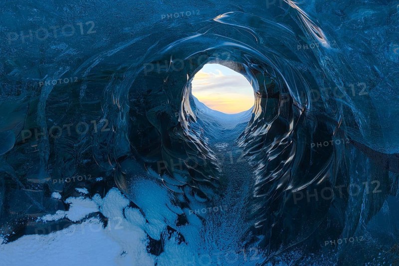 Ice cave facing outside, glacier, glacier ice cave, snow, Vatnajökull, winter, Iceland, Scandinavia