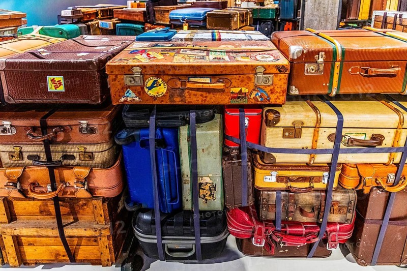 Luggage maze, historic suitcases, FENIX, museum about migration, in a historic warehouse in Katendrecht, hub for emigrants who set off overseas on the Holland-America line, Rotterdam, the Netherlands
