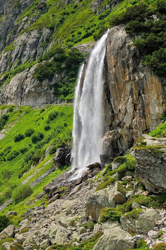 Wyssebach Falls plunges over a striking cliff, Canton of Bern, Switzerland
