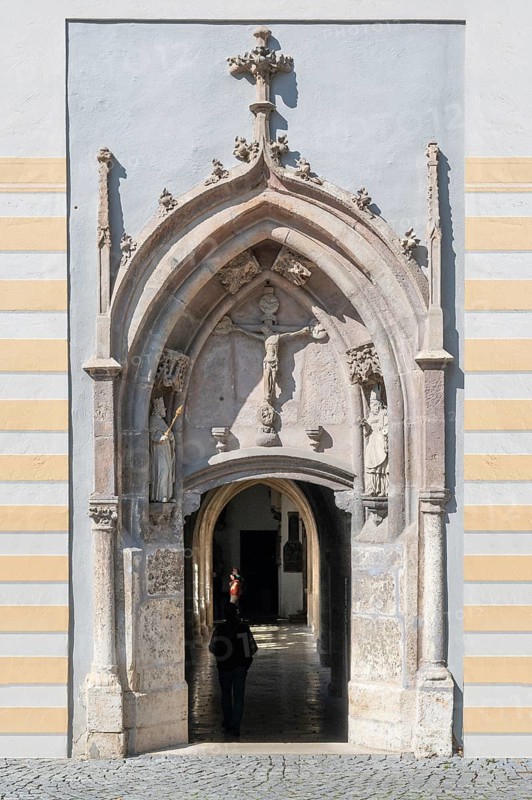 Entrance portal of the Cathedral Treasury and Diocesan Museum, opened in 1982, Residenzplatz 7, Eichstätt, Upper Bavaria, Germany