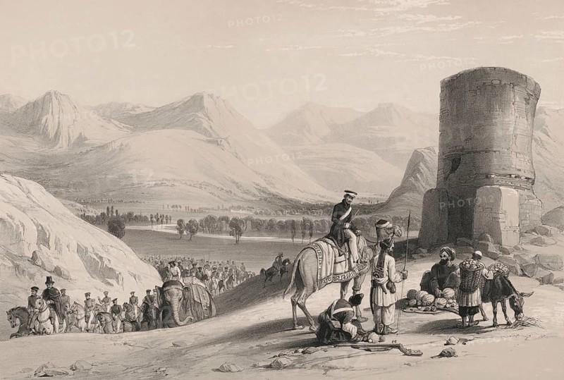 Maidan Valley, Afghanistan, Wardak Province, First Anglo-Afghan War, sketch by James Atkinson, 1839