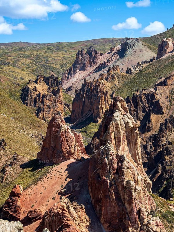 Colorful rock formations in the Valle Lunar, section of the Jeinimeni National Park, Patagonia, Chile