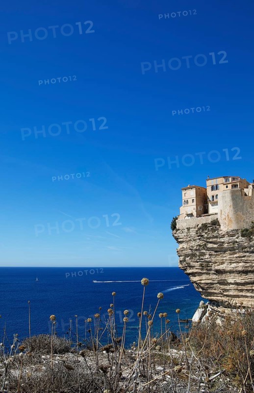 Ville haute or upper town on the Île de Fazio headland, medieval old town, Bonifacio, Corse-du-Sud department, Corsica, France