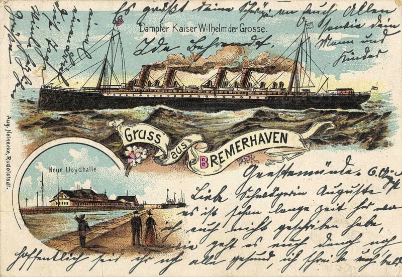 Historical postcard around 1900, Bremerhaven, Germany, reproduction of a postcard, historical