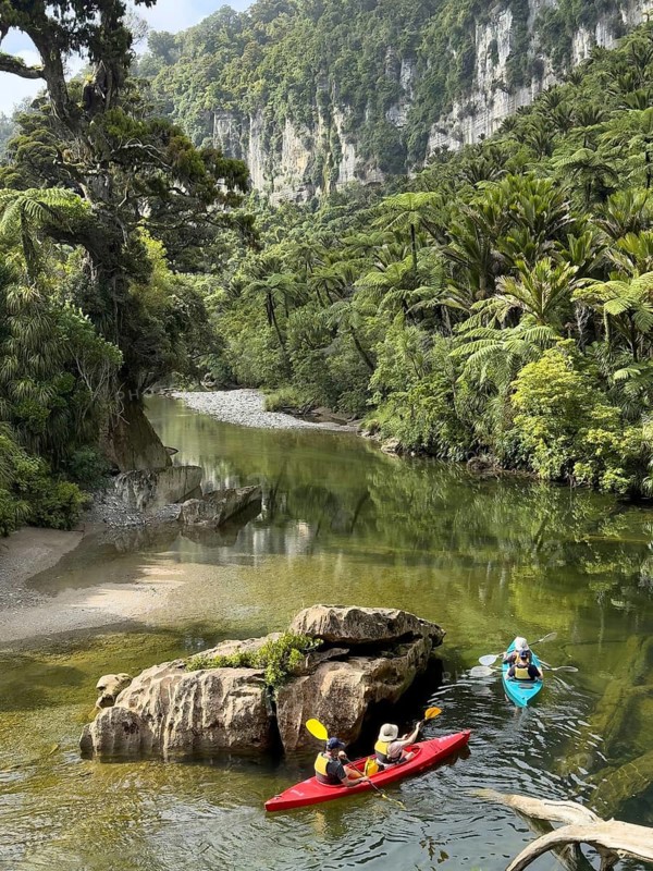 Paddle boats on the Pororari River Track, Paparoa National Park, South Island, New Zealand, Oceania
