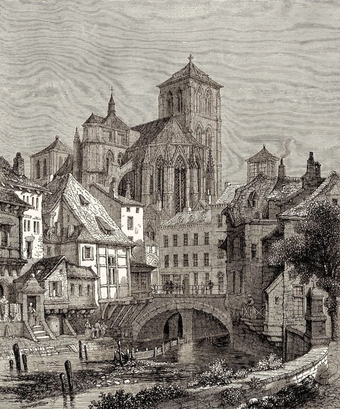 Stadtbild von Huy, einer Gemeinde in Belgien, 18. Jahrhundert