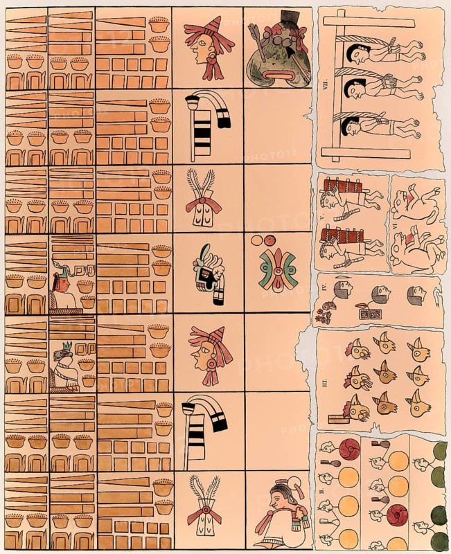 Aztec hieroglyphs, facsimile from atlas pittoresque by Alexander von Humboldt