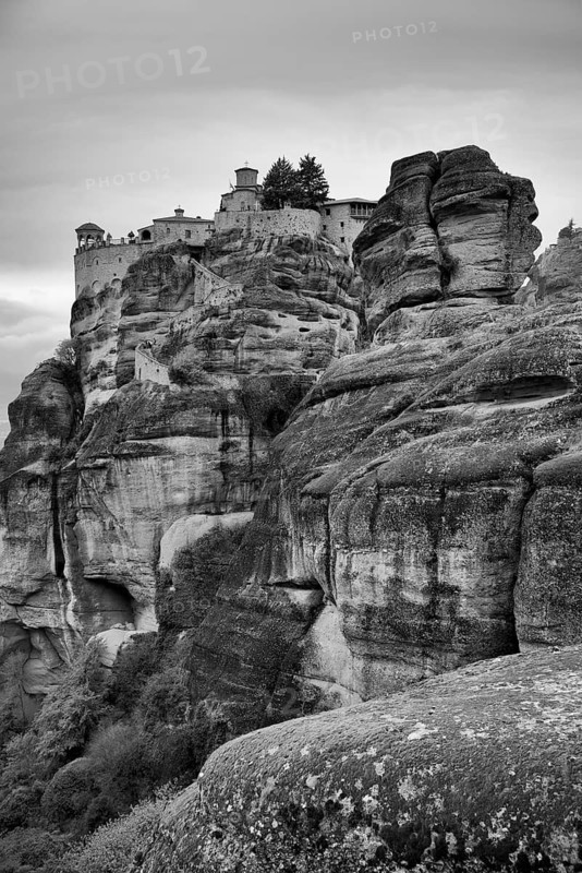 Monastery of Varlaam, Metéora Monasteries, Kalambaka, black and white, Trikala, Thessaly, Greece