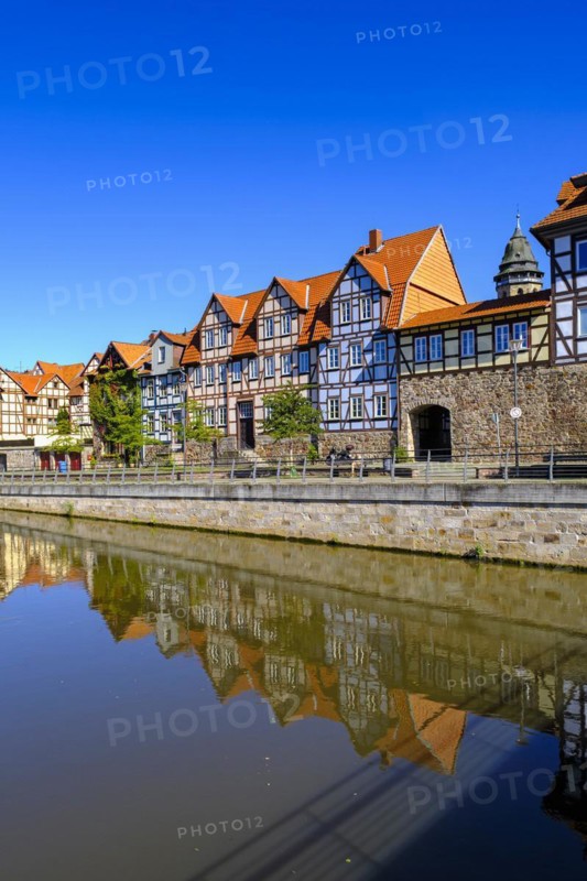 Half-timbered houses on the River Fulda, German Half-Timbered Houses Route, Hannoversch Münden, Hann. Münden, Lower Saxony, Germany