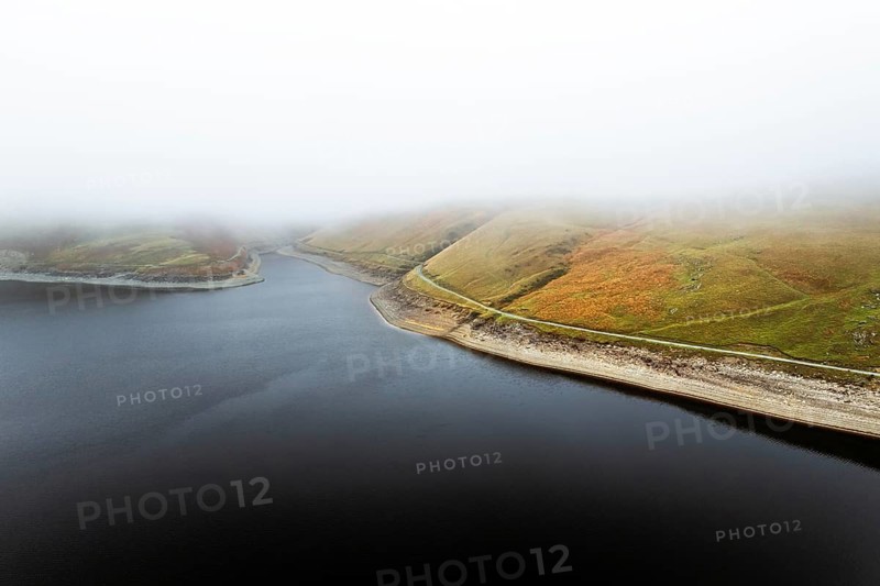 Autumn over Claerwen Dam, Claerwen Valley, Elan Valley Reservoir, Rhayader, Powys, Wales, UK