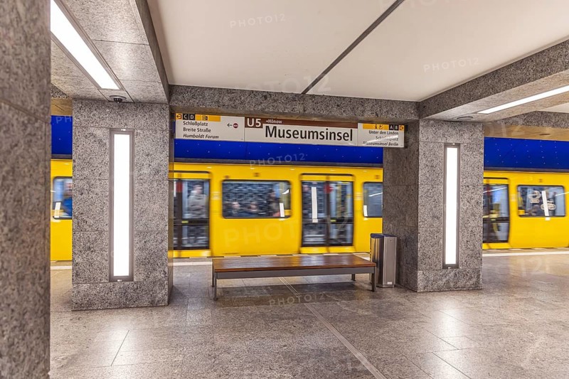 Museumsinsel subway station on line U5 with subway. Berlin, Germany