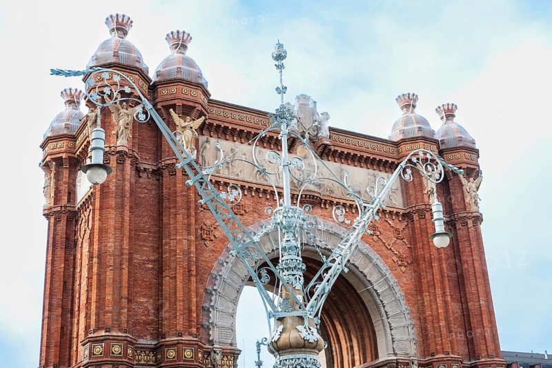 Art Nouveau street lamp near the Arc de Triomf on the Passeig de Lluís Companys promenade in Barcelona, Spain