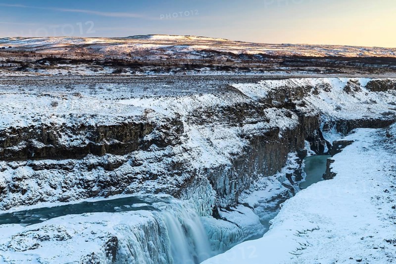 Gullfoss, Hvítá river waterfall, ice, frost, snow, winter, Haukadalur, Iceland, Scandinavia