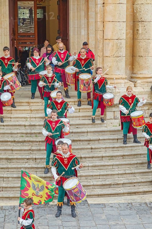 Participants wearing historical costumes on parade, Noto, Noto Valley, Sicily, Italy