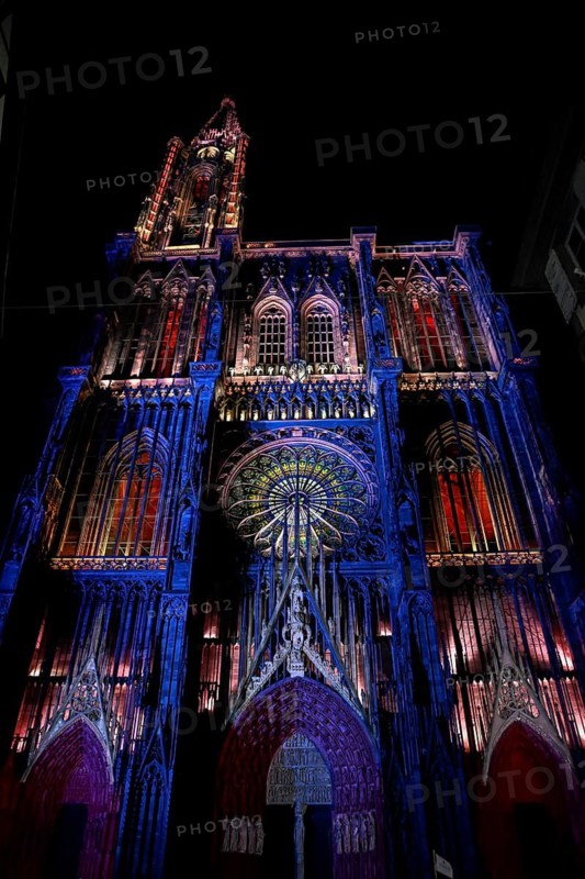 Illumination of the Cathédrale Notre Dame de Strasbourg, Strasbourg Cathedral, Unesco World Heritage Site, Strasbourg, Département Bas-Rhin, Alsace, France