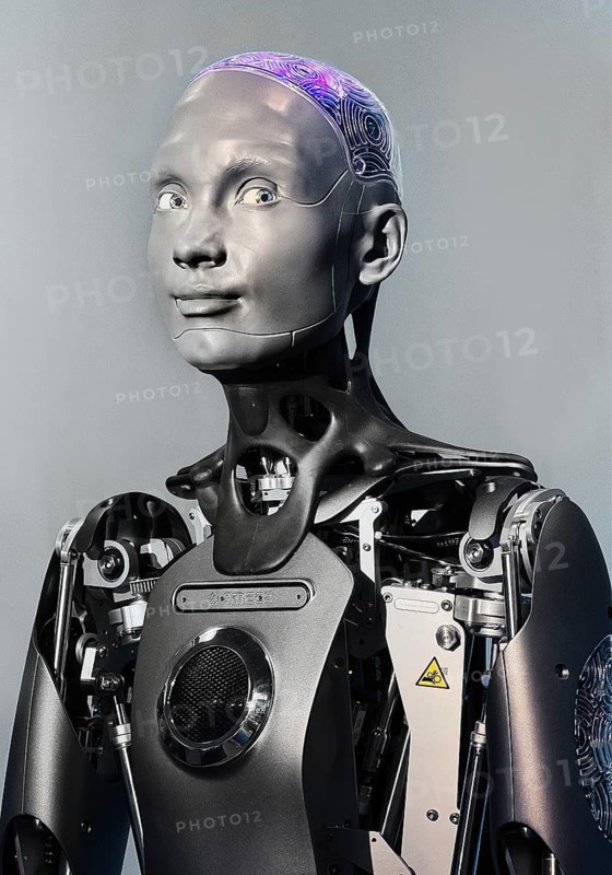 Humanoid communication robot that can simulate human emotions using AI, exhibition, history of the future, Germany