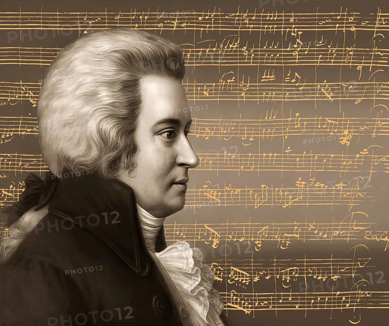 Wolfgang Amadeus Mozart, 1756 – 1791, composer of classical music, First Viennese School, notesheet from Minuet No. 2 for orchestra, KV 164, 1772, digitally edited