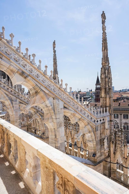 Details of the Milan Cathedral on a sunny day, Milan, Italy