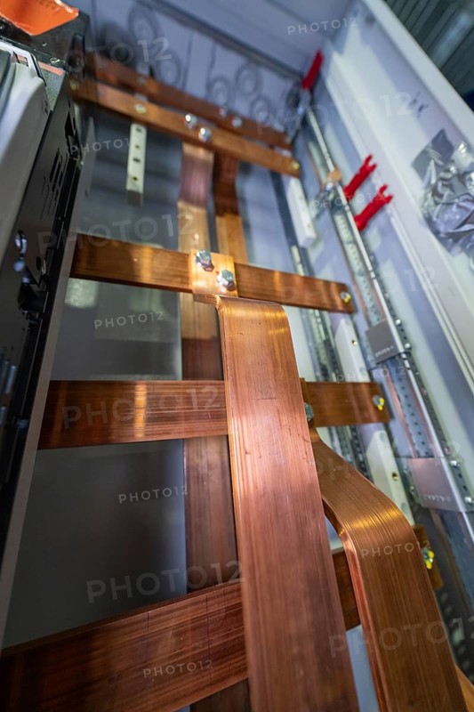 Close-up of copper connections in an electrical cabinet, switch cabinet construction, PV system construction, major customers, Enzkreis, Germany