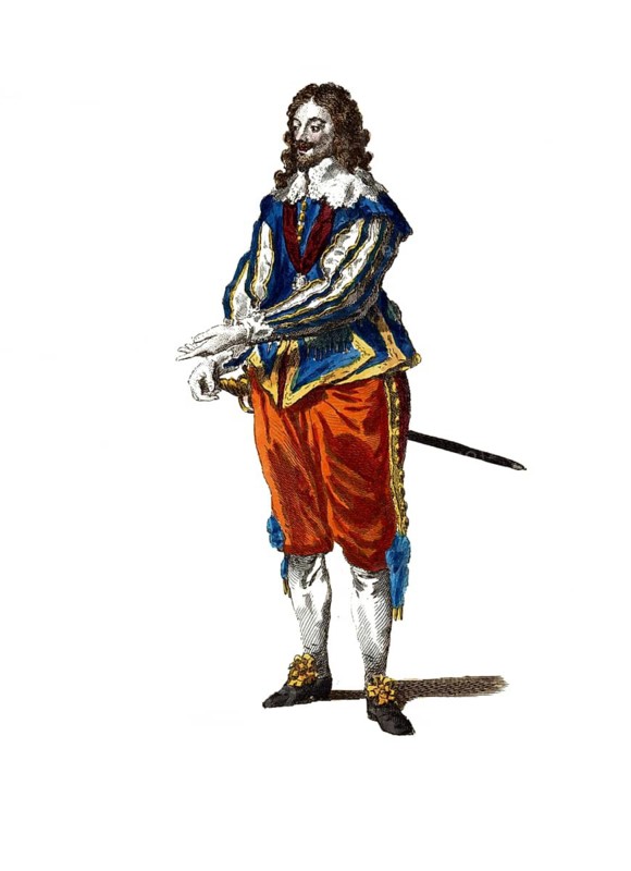 Historical clothing, fashion over time, Charles I, Charles I, 19 November 1600, 30 January 1649, from the House of Stuart was King of England, Scotland and Ireland from 1625 to 1649, here in 1630, digitally restored reproduction of an 18th/19th century model, exact date unknown, distinguished man in baroque clothing with feather collar