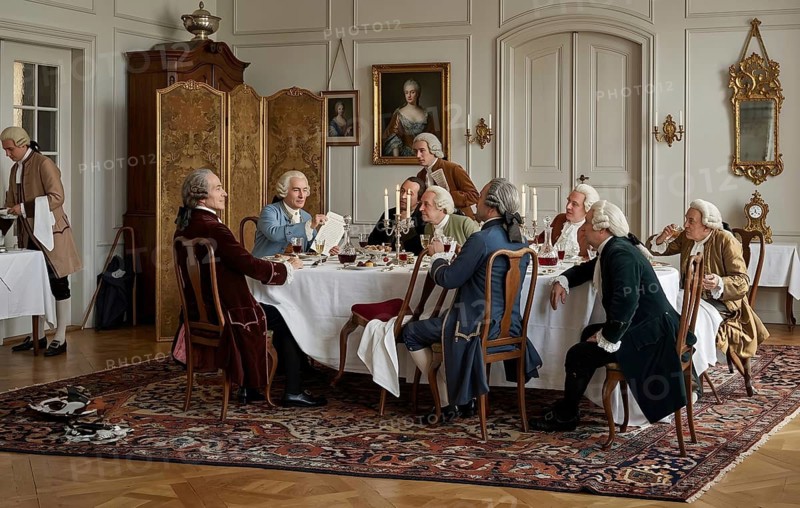 Immanuel Kant's legendary philosophical round table in Königsberg, philosopher, enlightenment, discussion, historical figure, digitally edited