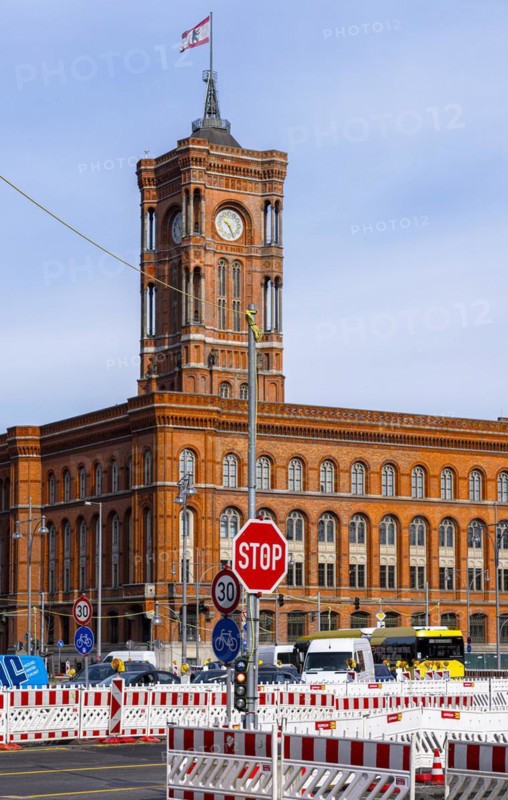 Major construction site on Mühlendamm and the area around the Rotes Rathaus, Berlin, Germany