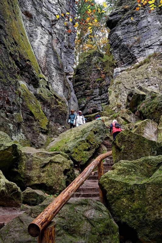 Hiking trail through the Schwedenlöcher, Amselgrund near Rathen, Saxon Switzerland, Elbe Sandstone Mountains, Saxony, Germany