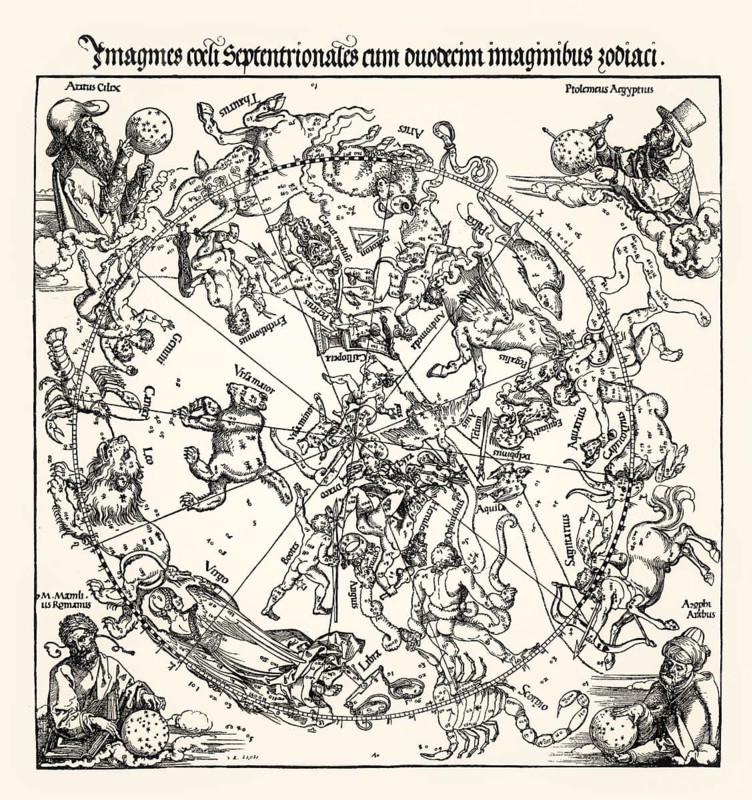 Northern Celestial Hemisphere by Albrecht Durer, woodcut, 1515
