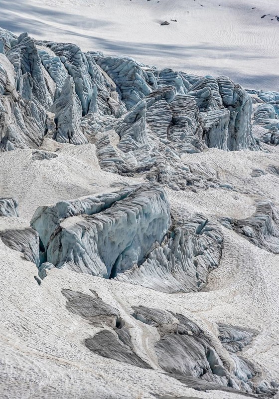 Glacier ice with crevasses, Glacier du Tour, high alpine mountain landscape, Chamonix, Haute-Savoie, France