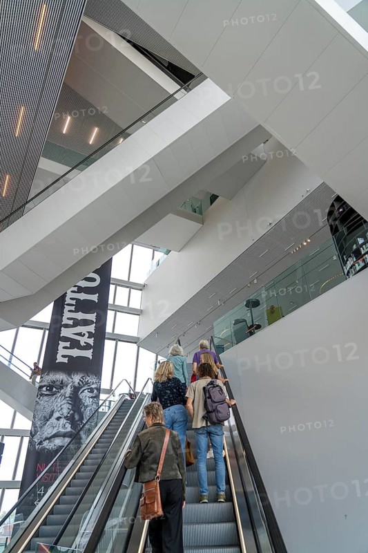 The Forum Groningen, public cultural and educational centre on the Nieuwe Markt, in the old town, with cinema, library, media labs, catering, roof terrace, study and reading areas, viewing points, 10 floors, connected by many escalators, Netherlands