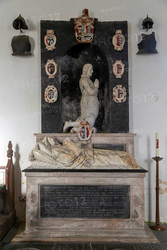 Arthur Coke died 1629 and Elizabeth Coke died 1627 memorial monument by Nicholas Stone, Bramfield church, Suffolk, England, UK