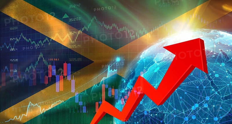 Global financial growth with Jamaica flag. Financial growth with Jamaica flag on economic background