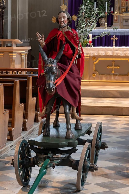 Palmesel decorated for the Palmesel procession, tradition since the 18th century, Parish Church of the Assumption of the Virgin Mary, Thaur, Innsbruck district, Tyrol, Austria