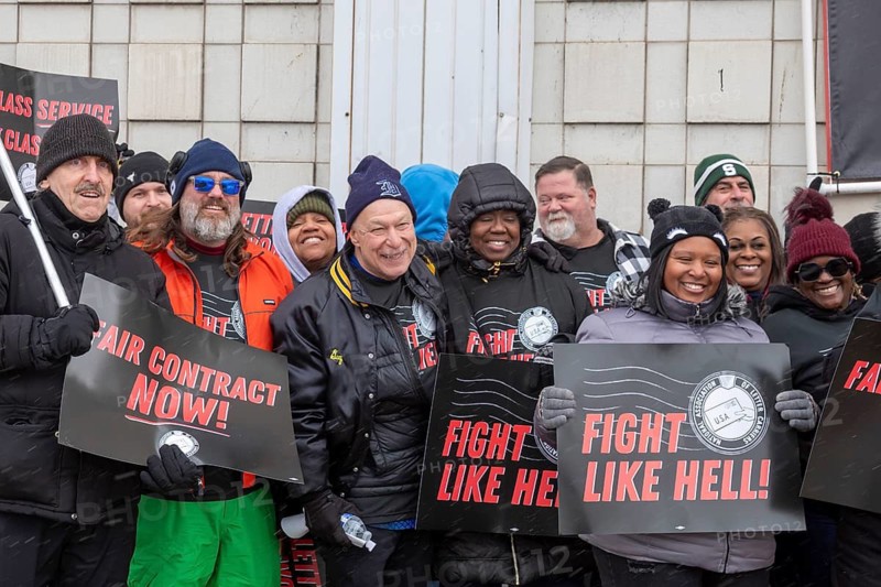 Detroit, Michigan USA - 22 February 2026 - Letter carriers rally at the Detroit post office as negotiations continue for a new labor contract. They want better pay and safer working conditions. It was one of many contract rallies organized across the country by the National Association of Letter Carriers. Their current contract expires in May