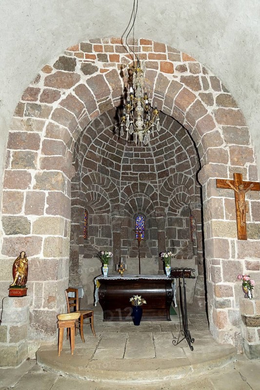 Interior view of the choir of Saint-Roch church in Aubazat, Haute-Loire, Auvergne-Rhone-Alpes, France