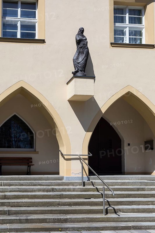 Entrance to the Lutherhof, the parish hall of the Protestant-Lutheran parish in Neugersdorf, Oberlausitzer Bergland, Saxony, Germany