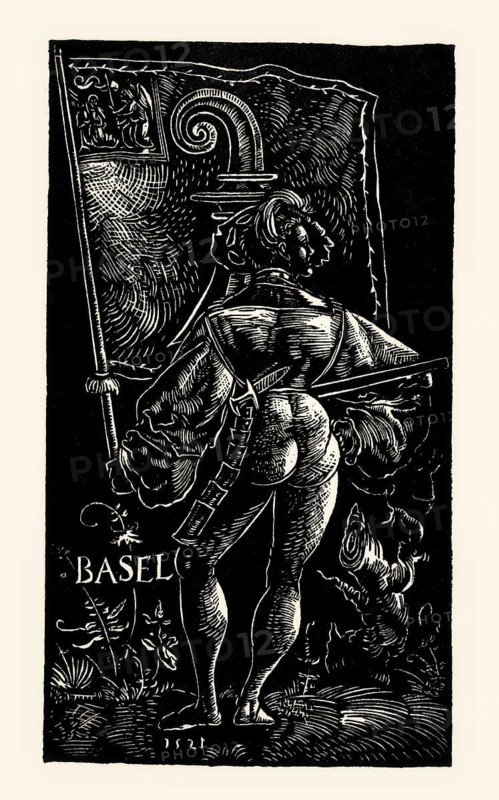 Standard bearer of Basel, white-line woodcut by Urs Graf, 1521, facsimile of the 19th century