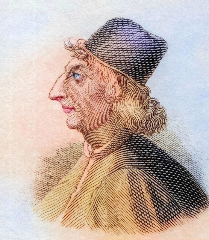 Marcantonio Sabellico, Antonio Sabellico, Latinised Marcus Antonius Sabellicus, actually Coccio, (born around 1436 in the Orsinian castle Vicovaro near Tivoli, died 1506 in Venice) was an Italian historian and librarian as well as Venetian university lecturer, coloured woodcut from Crabbe's Historical Dictionary from 1825, Historical, digital reproduction