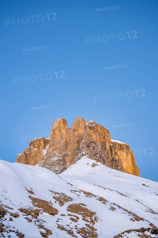 Beautiful landscape of the Mountain silhouettes of the Sexten Dolomites on a sunny winter day, South Tyrol, Trentino-South Tyrol, Alto-Adige, Italy