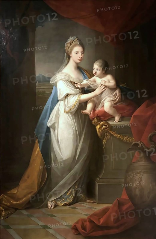 Augusta with her first-born son Karl Georg August, painting by Angelika Kauffmann, 1767, Historic, digitally restored reproduction of a 19th century original, exact date unknown