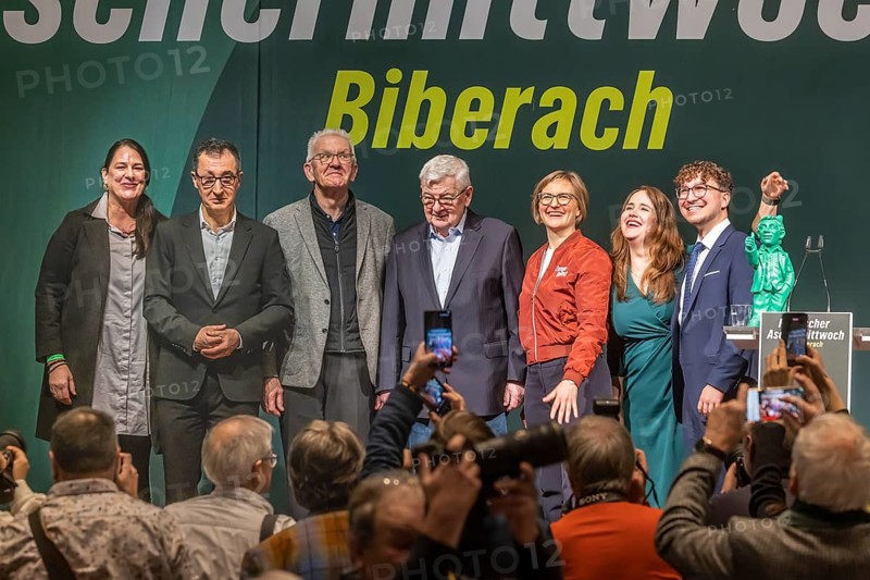 Political Ash Wednesday of the Green Party in Biberach. In focus: election campaign for the state election on March 8. Top candidate Cem Özdemir and Winfried Kretschmann, who is no longer running for election after 15 years as Minister-President of Baden-Württemberg. Biberach, Baden-Württemberg, Germany