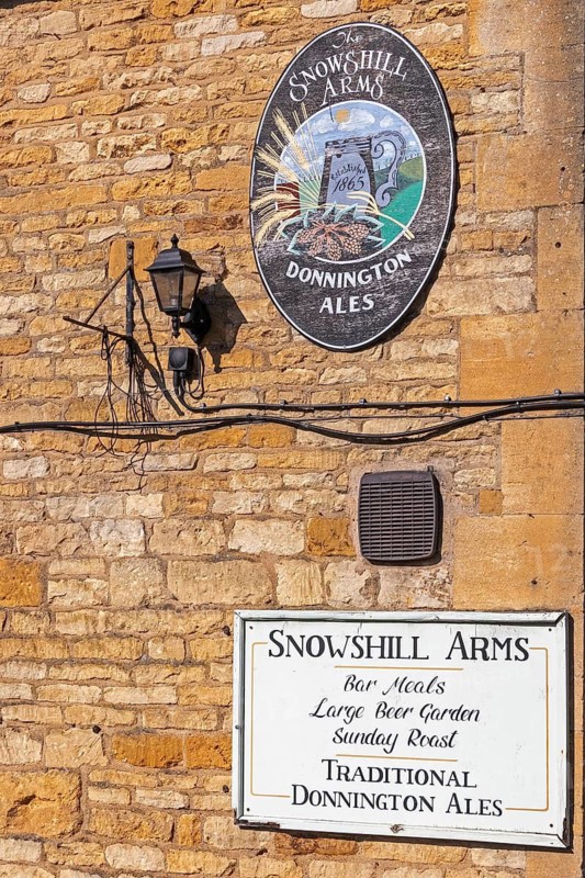 Advertising signs, Snowshill Arms pub, Snowshill, The Cotswolds, England, Great Britain