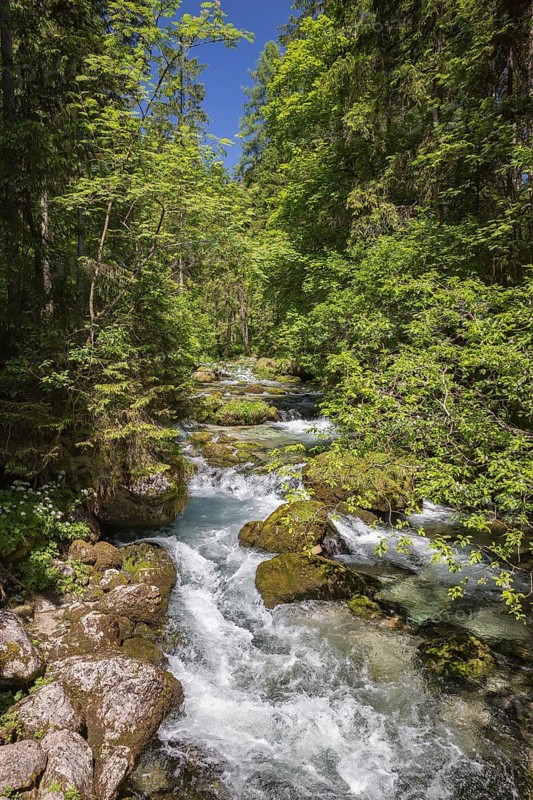 Flowing water of the Schwarzbach creek, Golling Waterfall, Golling an der Salzach