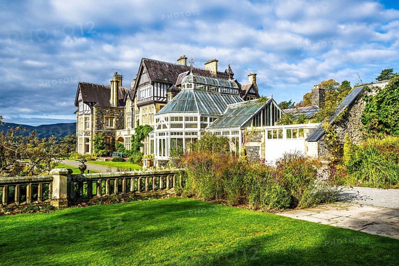 Autumn Colours over Bodnant House and Garden, Conwy River, Colwyn Bay, Conwy, Wales, UK