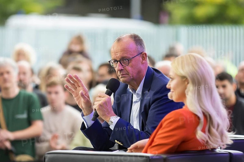 Friedrich Merz (CDU, Chancellor of the Federal Republic of Germany) during a stage talk at the Open Day at the Federal Chancellery in Berlin on 24 August 2025. On 23 and 24 August, the Federal Chancellery, the federal ministries and the Federal Press Office will open their doors to all citizens
