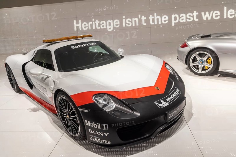 Porsche Museum Stuttgart-Zuffenhausen. The automotive museum of Dr. Ing. h.c. F. Porsche AG shows racing cars and iconic cars from automotive history. interior view. Stuttgart, Baden-Württemberg, Germany