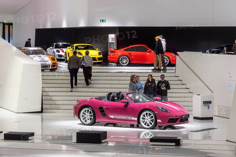 Porsche Museum Stuttgart-Zuffenhausen. The automotive museum of Dr. Ing. h.c. F. Porsche AG shows racing cars and iconic cars from automotive history. interior view. Stuttgart, Baden-Württemberg, Germany