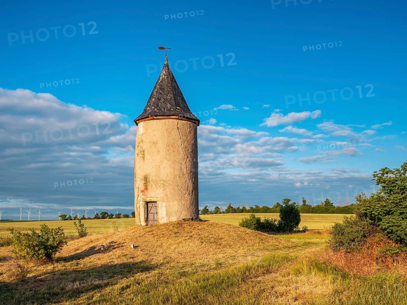 The Barkhäuser Tower in morning light, medieval tower, watch tower of the Erfurt city fortifications, Erfurt, Thuringian Basin, Thuringia, Germany
